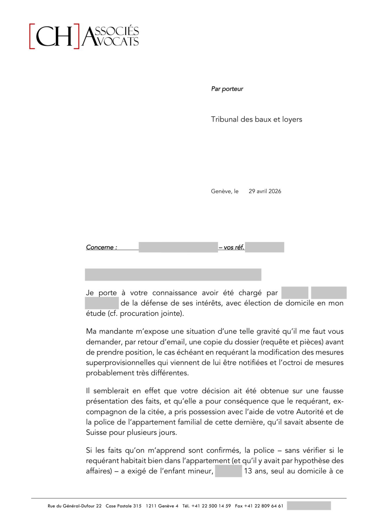 Notre constitution au Tribunal des baux et loyers, page 1