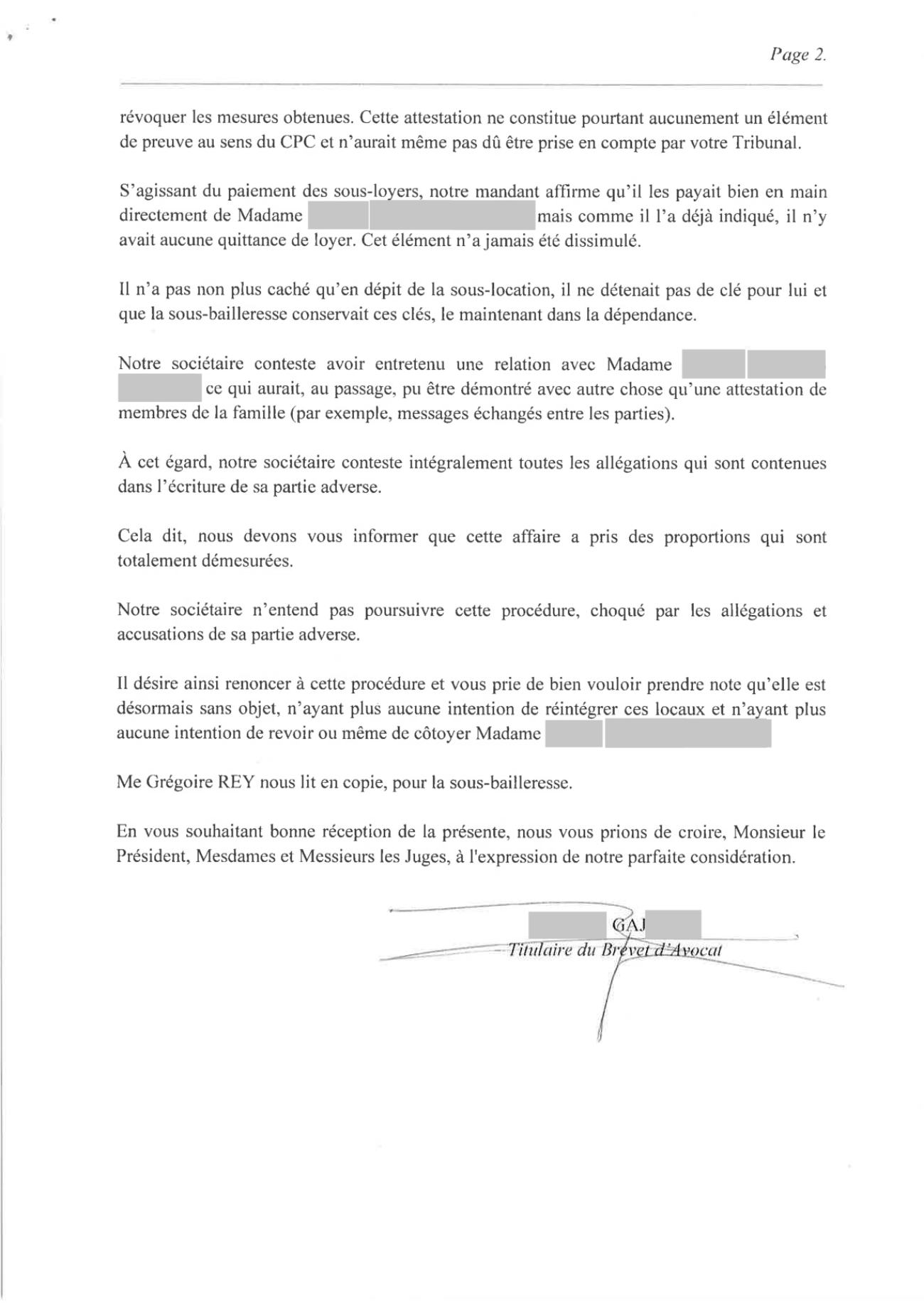 Lettre du conseil de la partie adverse, cessation d'occuper, page 3