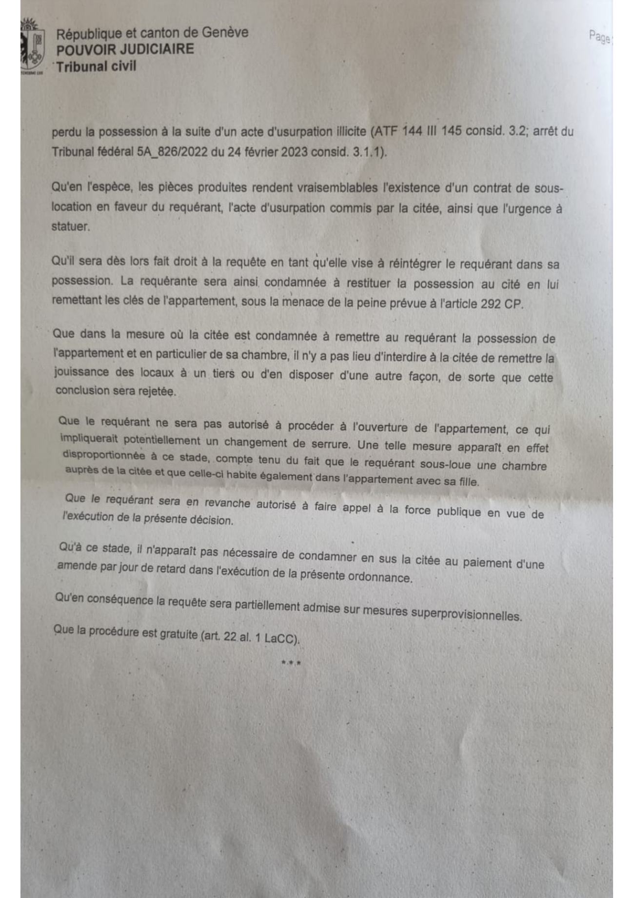 Ordonnance de mesures superprovisionnelles du 23 avril, page 2