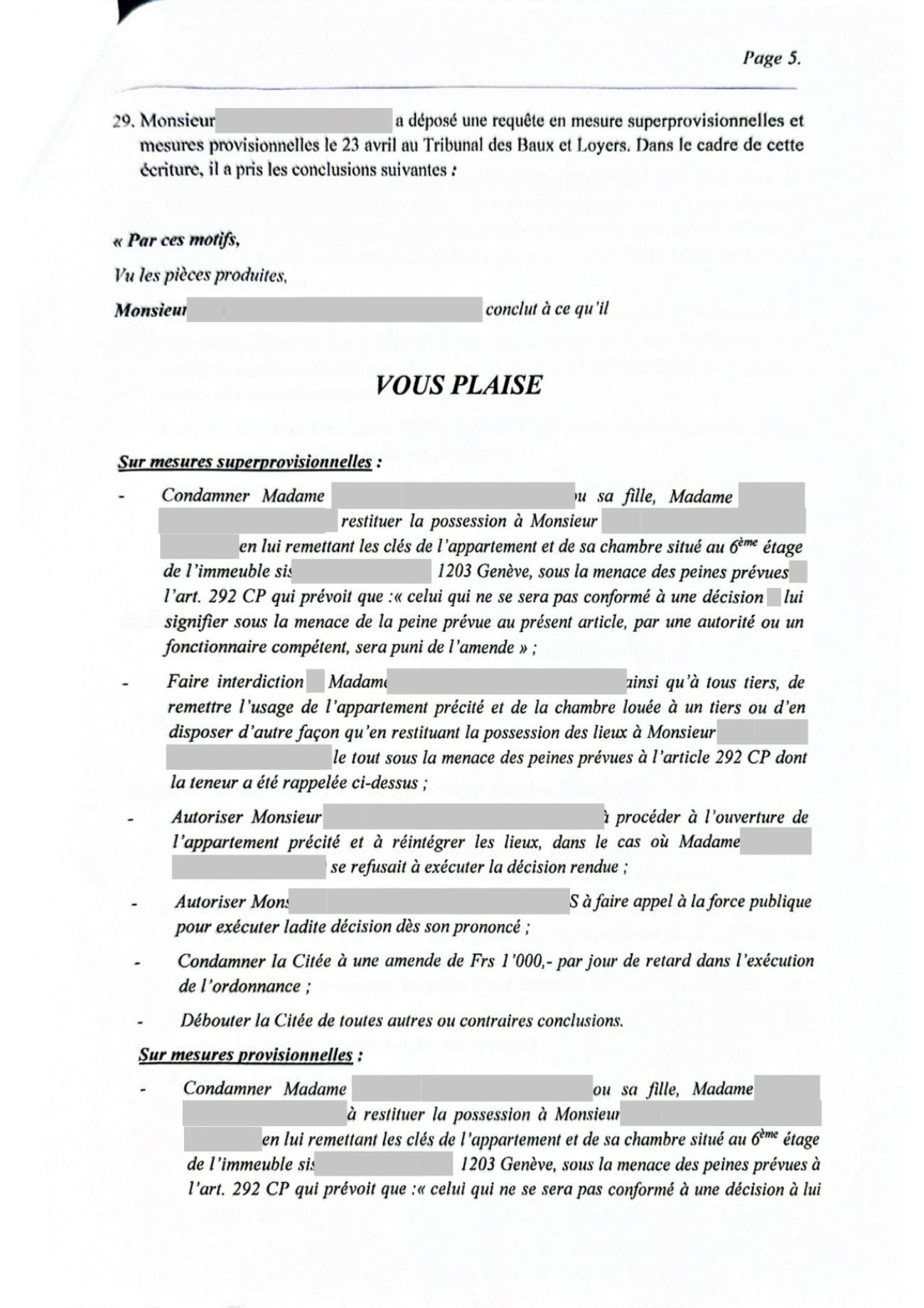Requête de mesures superprovisionnelles de la partie adverse, et son chargé de pièces, page 5