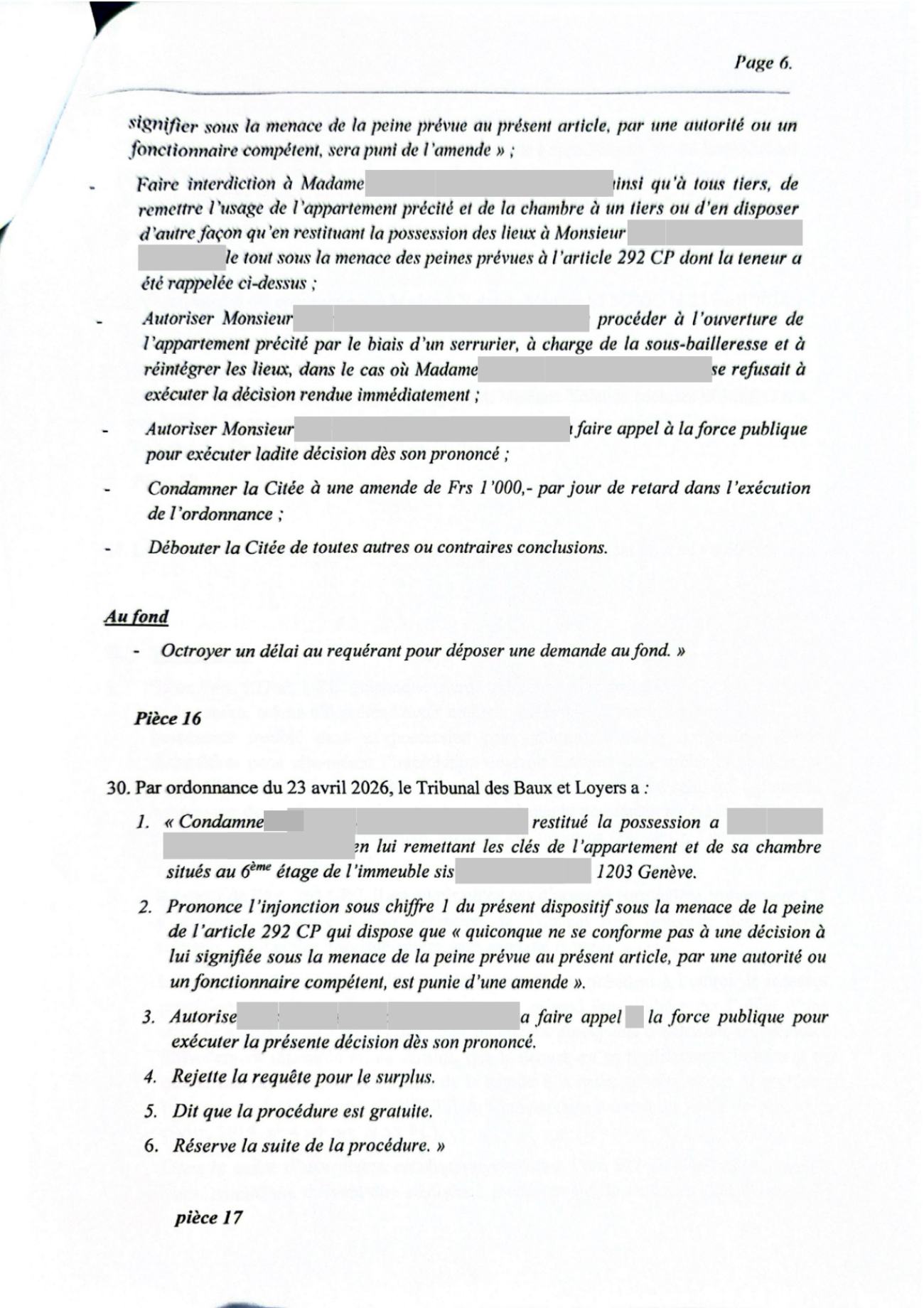 Requête de mesures superprovisionnelles de la partie adverse, et son chargé de pièces, page 6