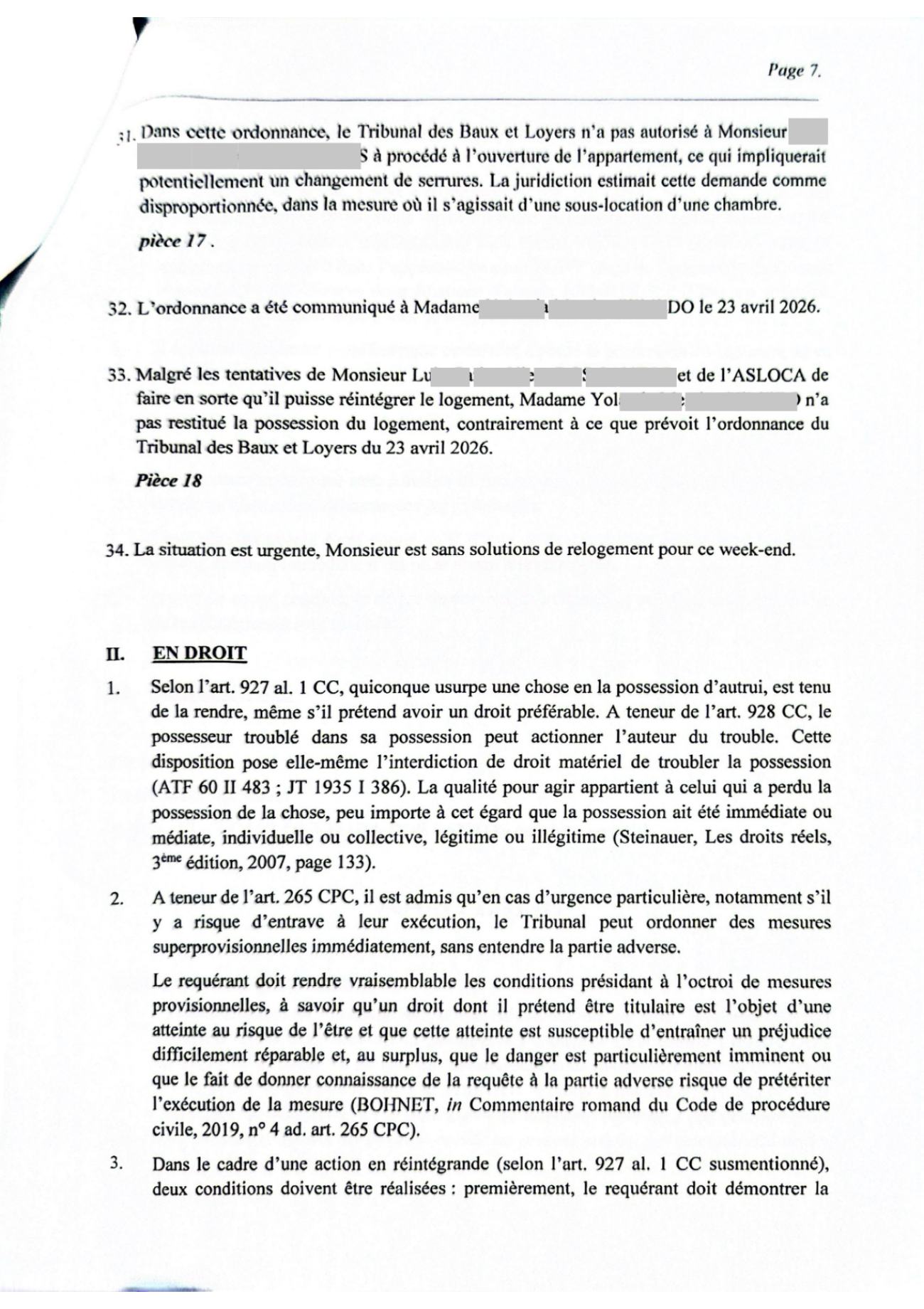 Requête de mesures superprovisionnelles de la partie adverse, et son chargé de pièces, page 7