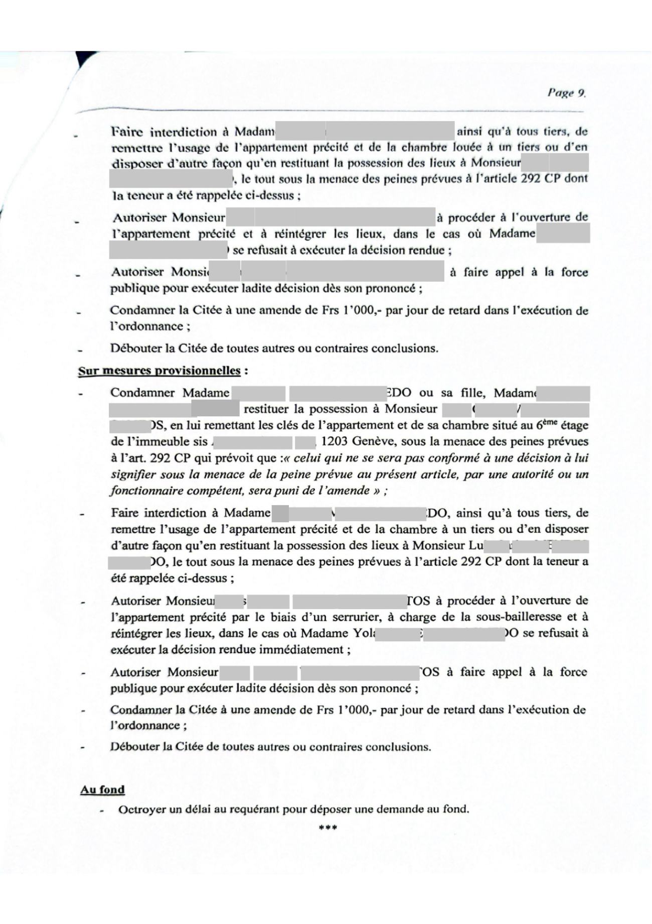 Requête de mesures superprovisionnelles de la partie adverse, et son chargé de pièces, page 9
