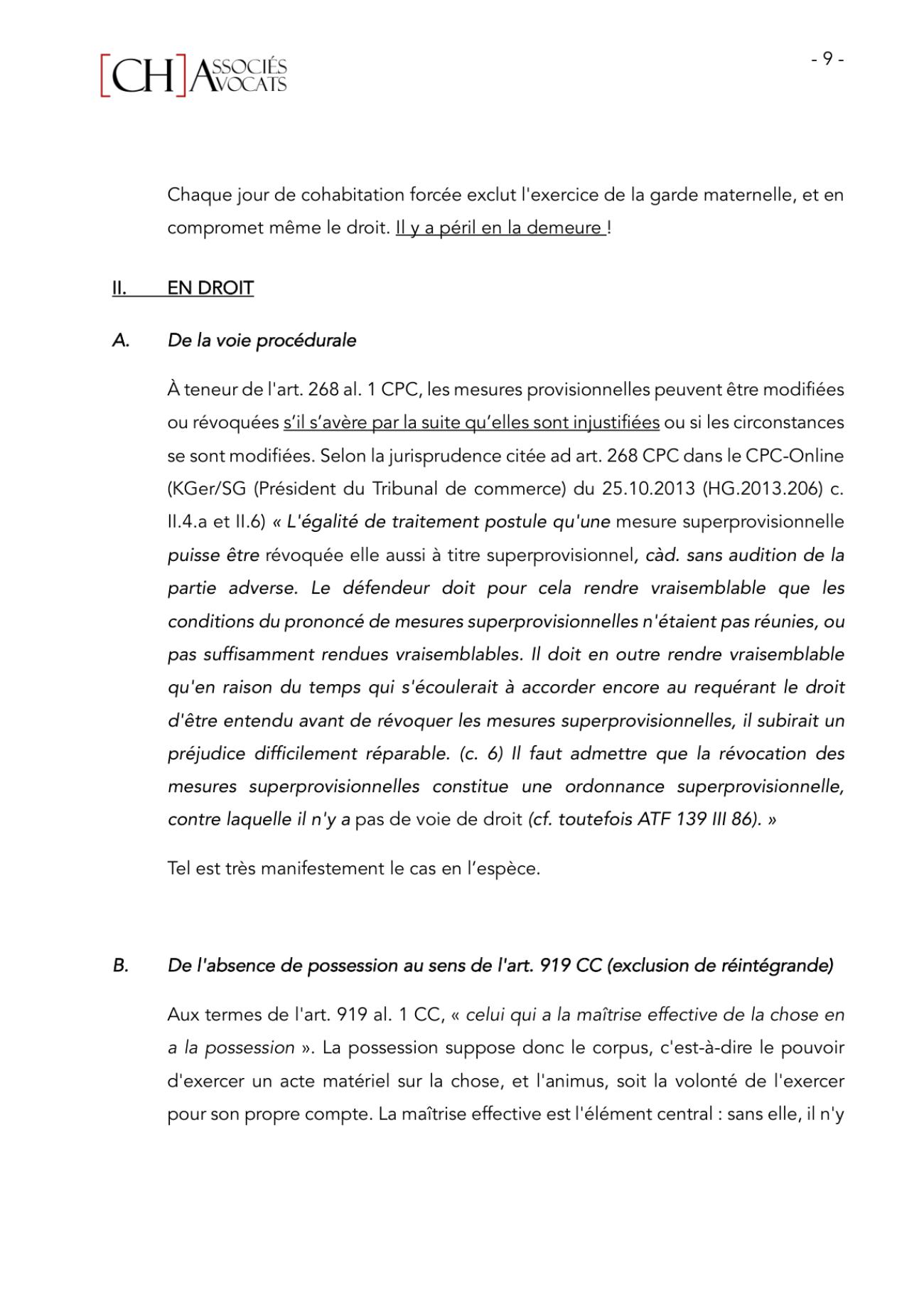 Notre requête en modification des mesures superprovisionnelles, page 9
