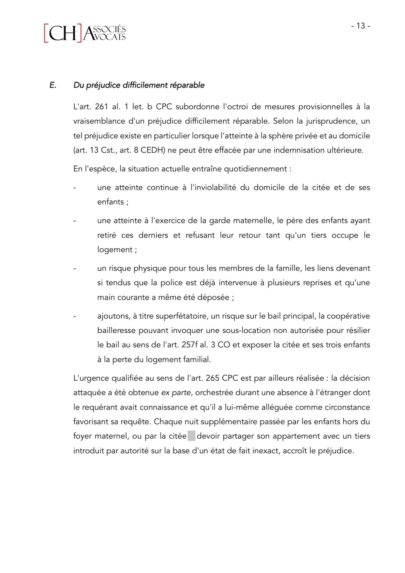 Notre requête en modification des mesures superprovisionnelles, page 13