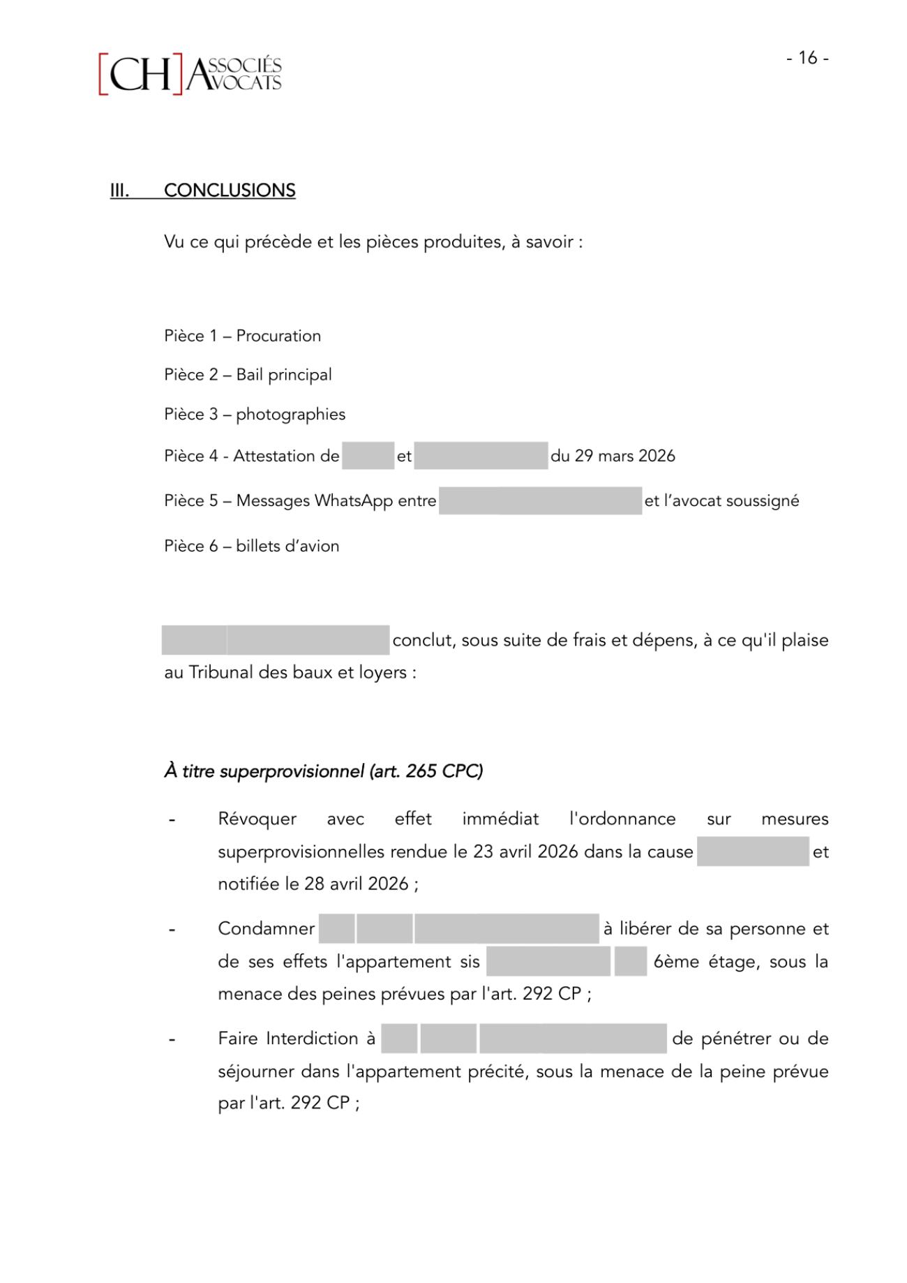 Notre requête en modification des mesures superprovisionnelles, page 16