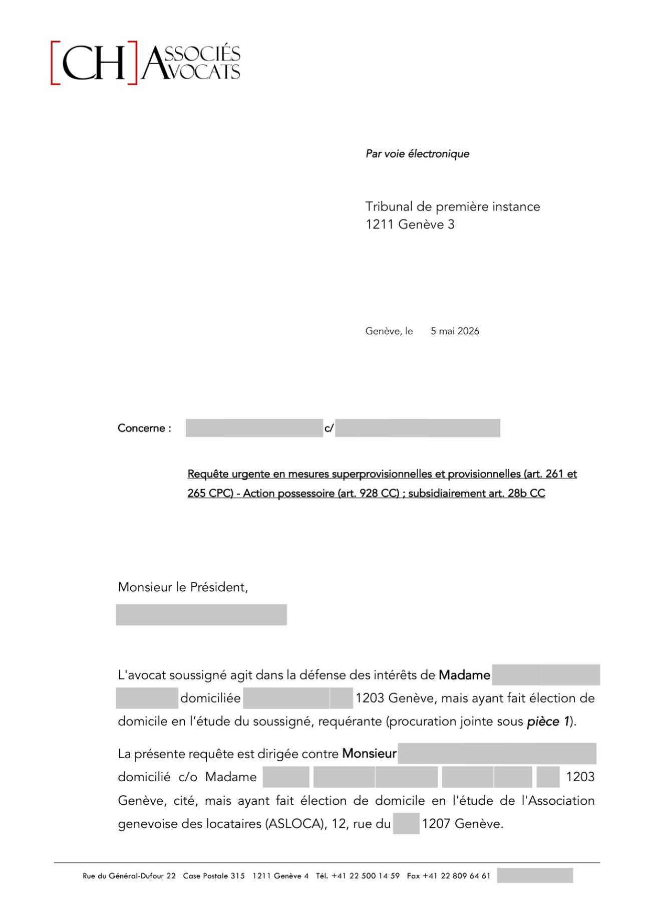 Notre requête de mesures provisionnelles urgentes au Tribunal de première instance, page 1