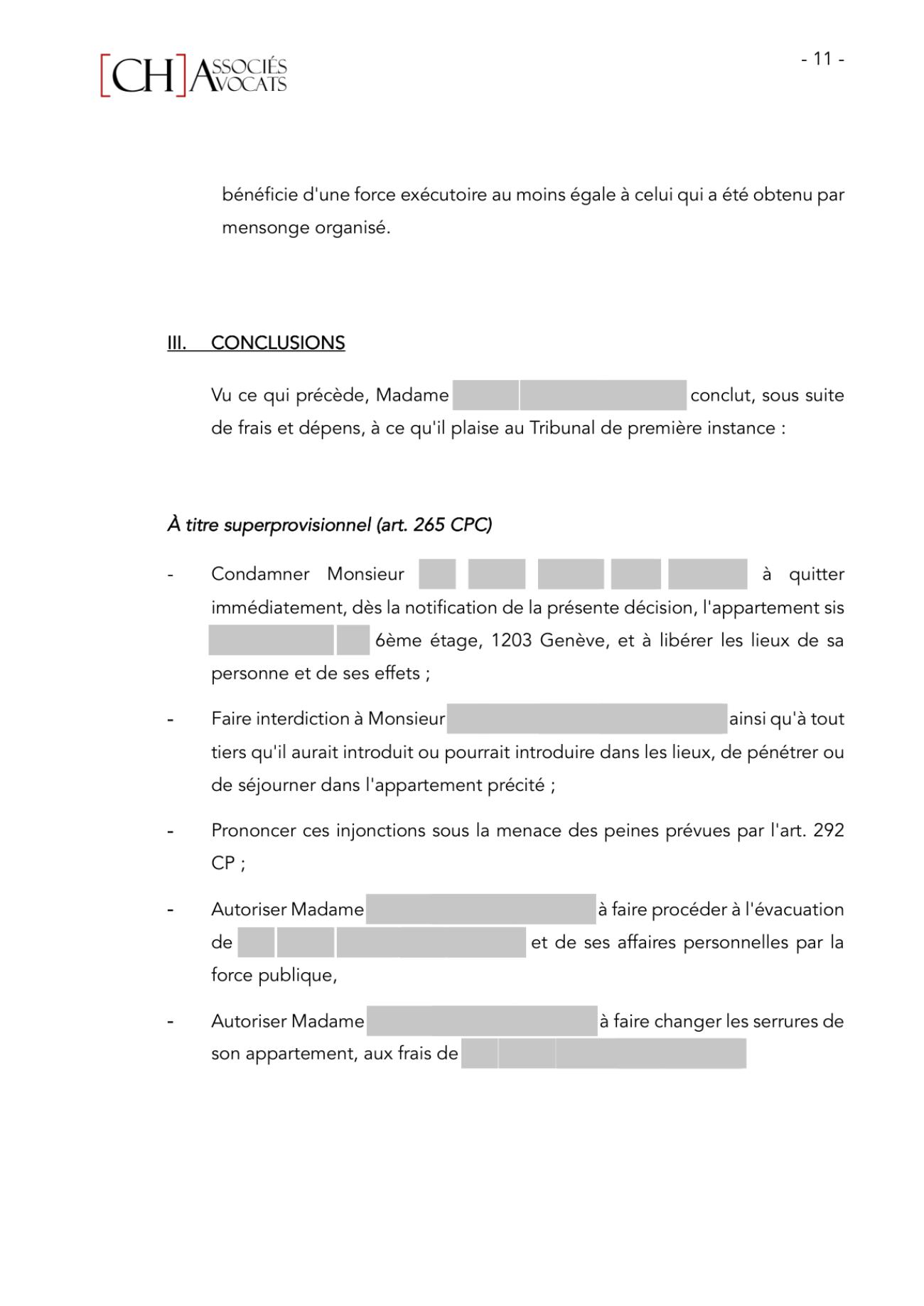 Notre requête de mesures provisionnelles urgentes au Tribunal de première instance, page 11